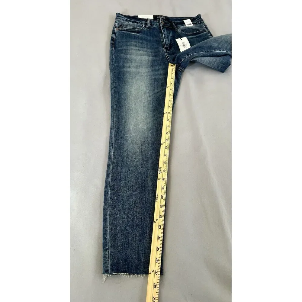 Judy Blue Jeans Womens 7‎ 28 Blue Denim High Waist Crop  Stretch without hem NWT